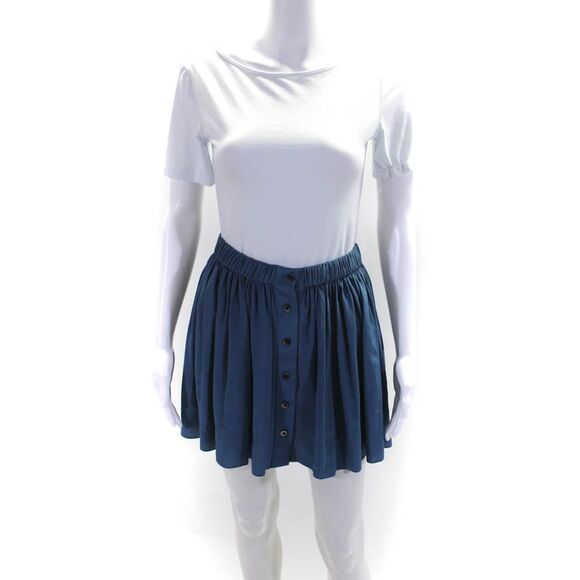 Thakoon Addition Womens Elastic Waist Pleated Button Up Mini Skirt Blue Size L - Picture 1 of 4